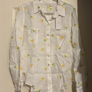 Lilly Pulitzer Sea ViewWhite Button Down Shirt Honeycomb Bee 🐝 Lemon Large